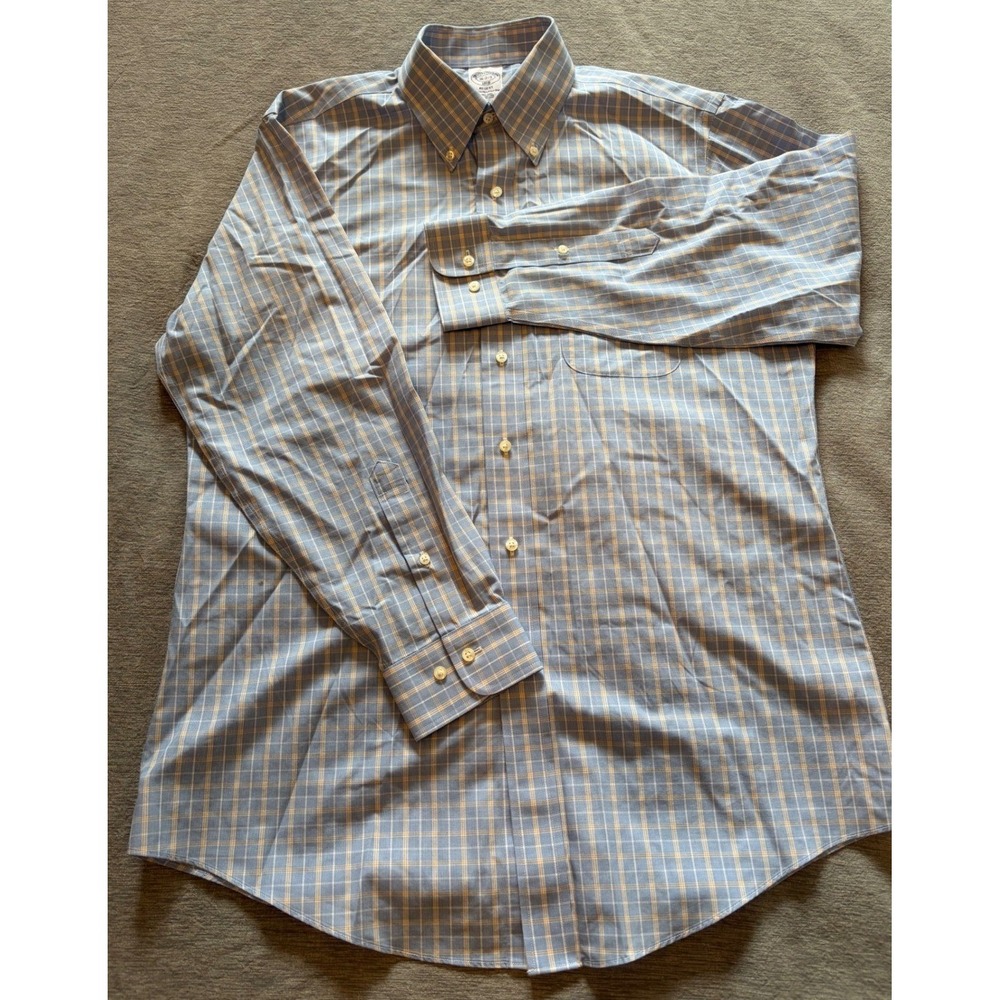 Brooks Brothers Regent Non-Iron Shirt 16-2/3 Blue Yellow Plaid Button Down